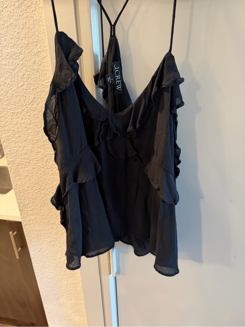 J. Crew Black Ruffle Spaghetti-Strap Camisole